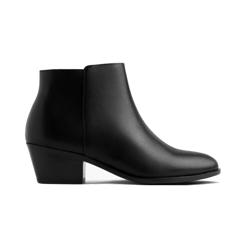 opp france Women’s Thick-soled Low-heeled Zippered Leather Boots Black