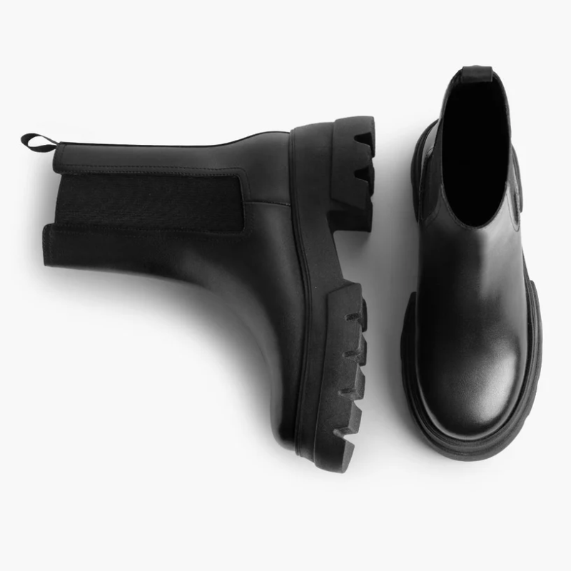 Opp France Women’s Thick-soled Mid-cut Leather Straight-tube Boots Black