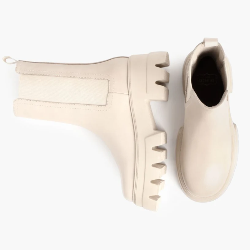 Opp France Women’s Thick-soled Mid-cut Leather Straight-tube Boots Cream