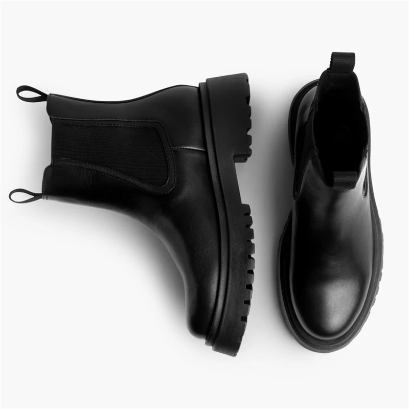 Opp France Women’s Vintage High Top Shiny Leather Thick Sole Soft Boots Black