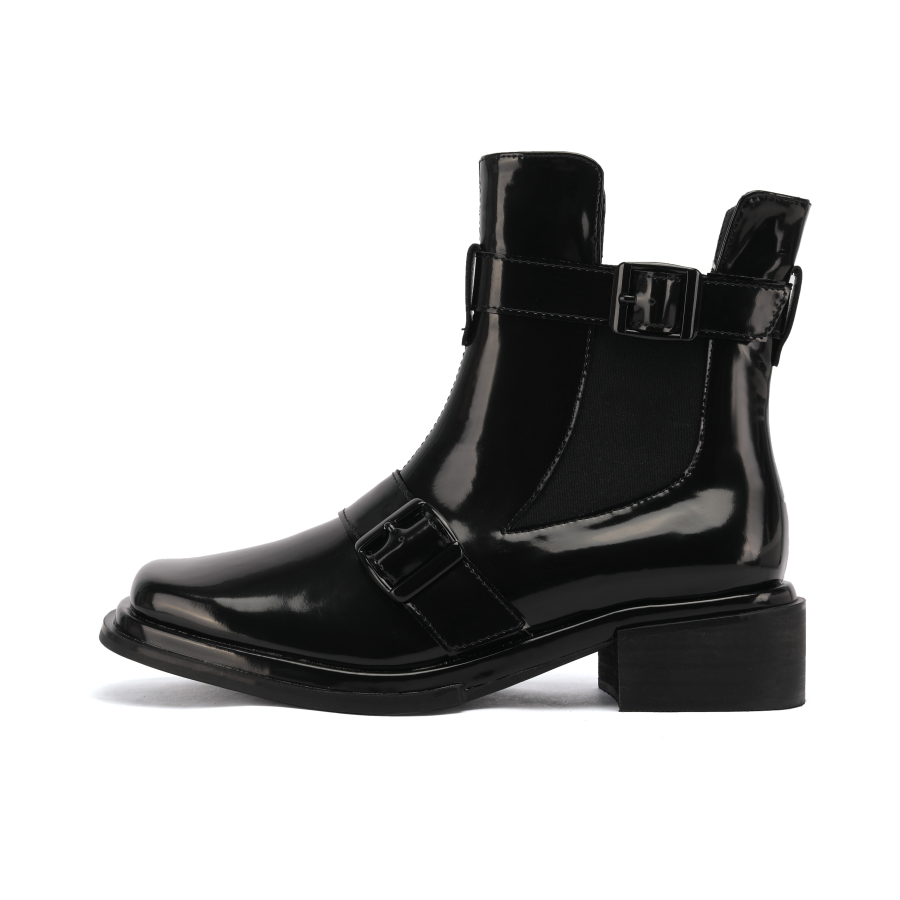 opp france Women Square Toe Block Heel Martin Boots Black