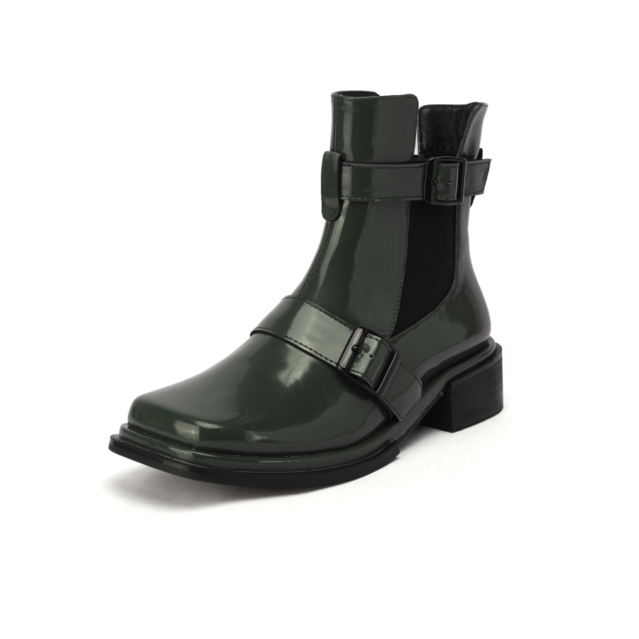 Opp France Women Square Toe Block Heel Martin Boots Green