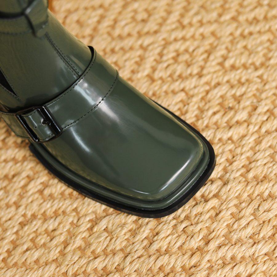 Opp France Women Square Toe Block Heel Martin Boots Green