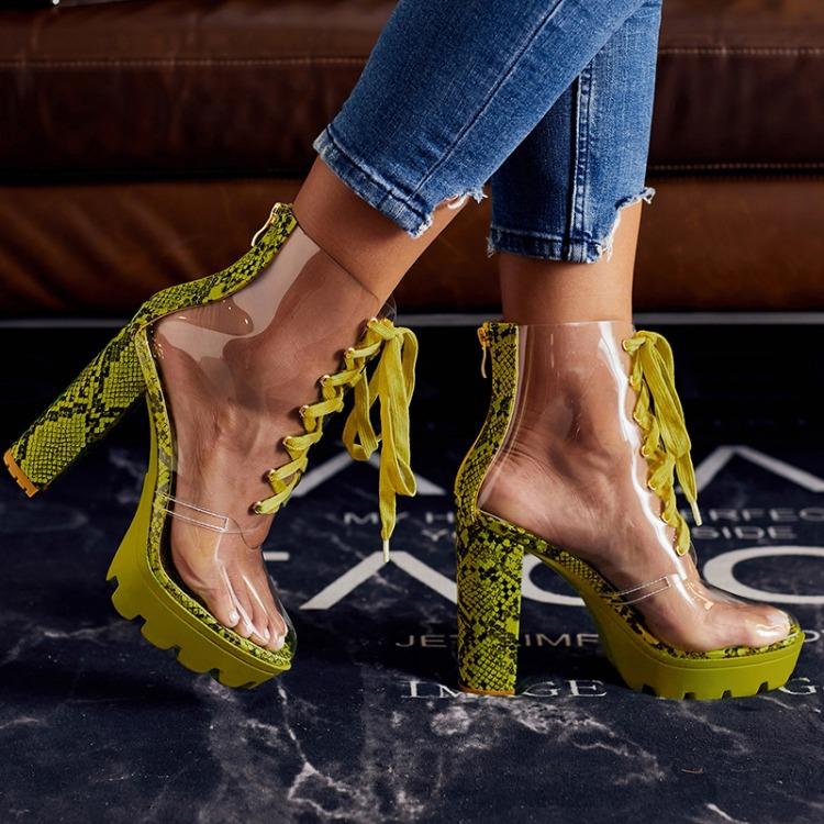Opp France Women Transparent Lace-Up Platform Sandals
