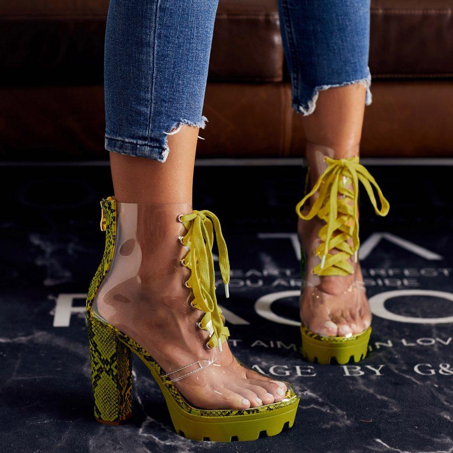 Opp France Women Transparent Lace-Up Platform Sandals