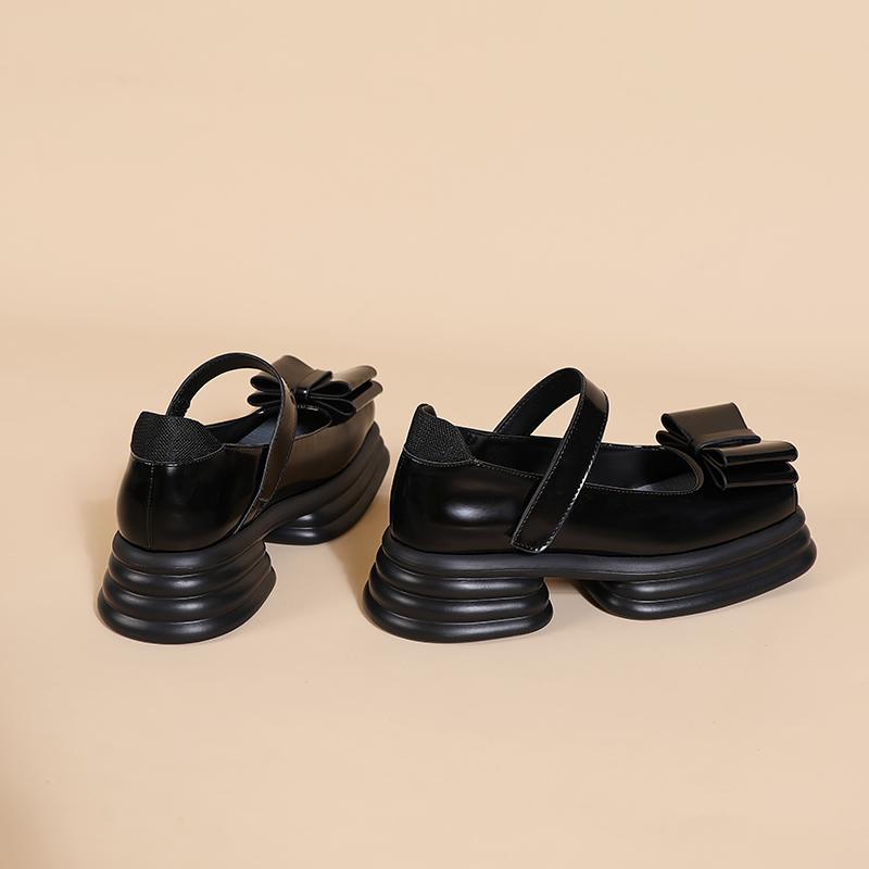 Opp France Women Vintage Bow Square Toe Leather Shoes