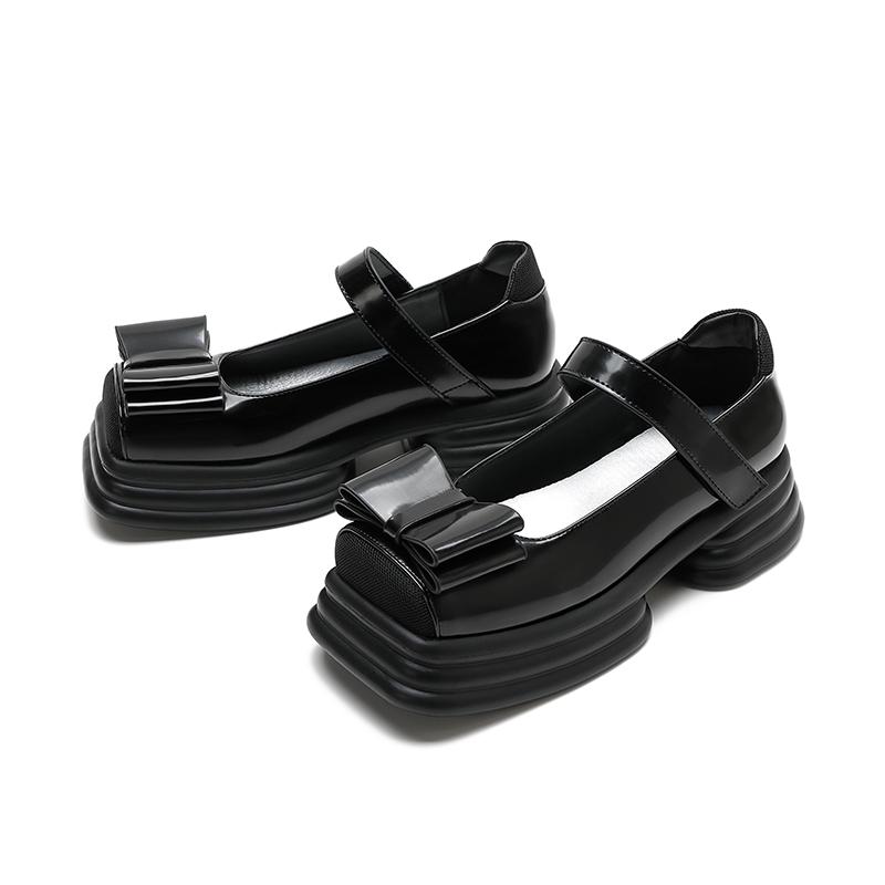 opp france Women Vintage Bow Square Toe Leather Shoes