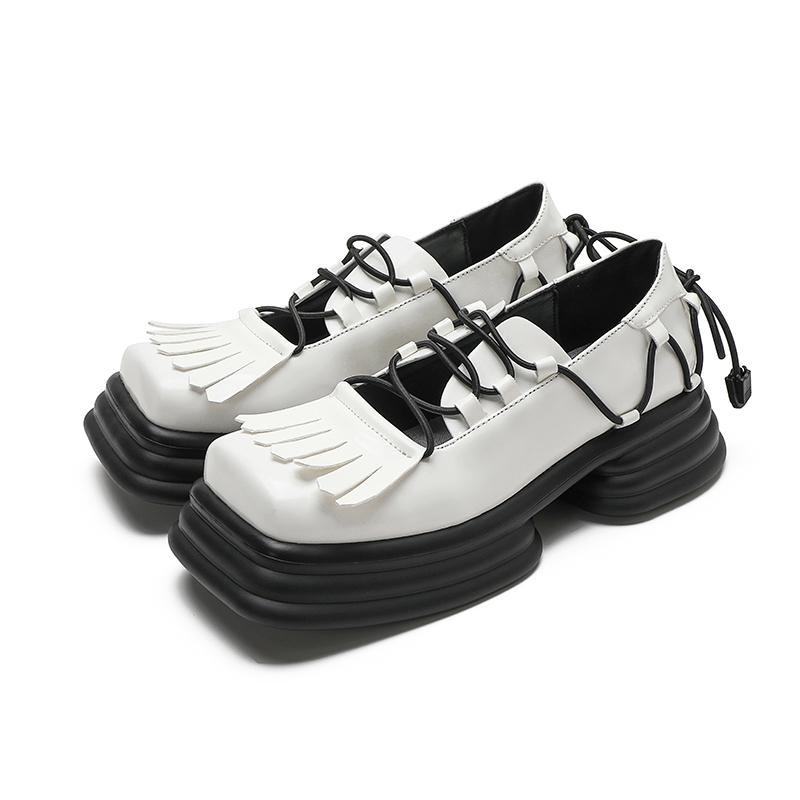 opp france Women Vintage Vubber Band Lace-up Leather Shoes White