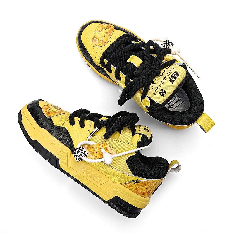 Opp France Yellow And Black Retro Lace Up Trendy Unisex Casual Shoes Board Shoes
