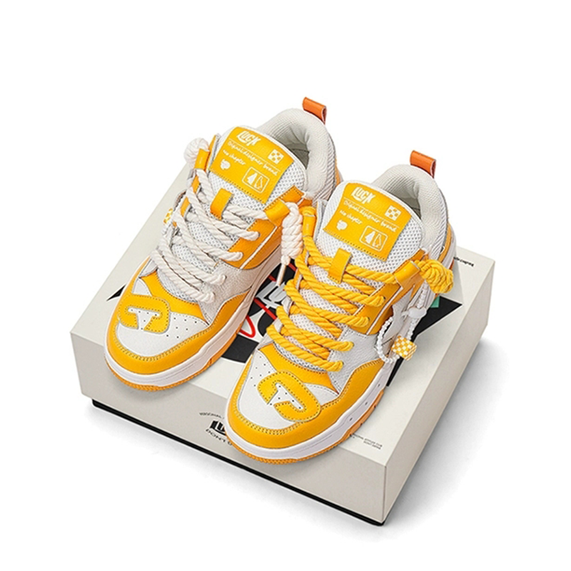 Opp France Yellow White Lace Up Trendy Retro Unisex Board Shoes