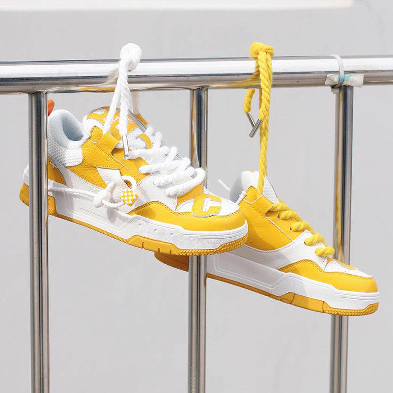 Opp France Yellow White Lace Up Trendy Retro Unisex Board Shoes