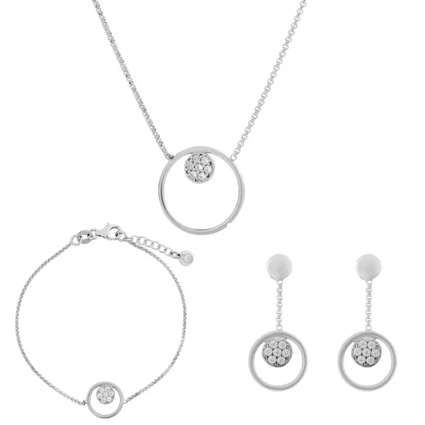 orphelia 'Alessia' Women's Sterling Silver Set: Chain + Bracelet + Earrings - Silver SET-7382