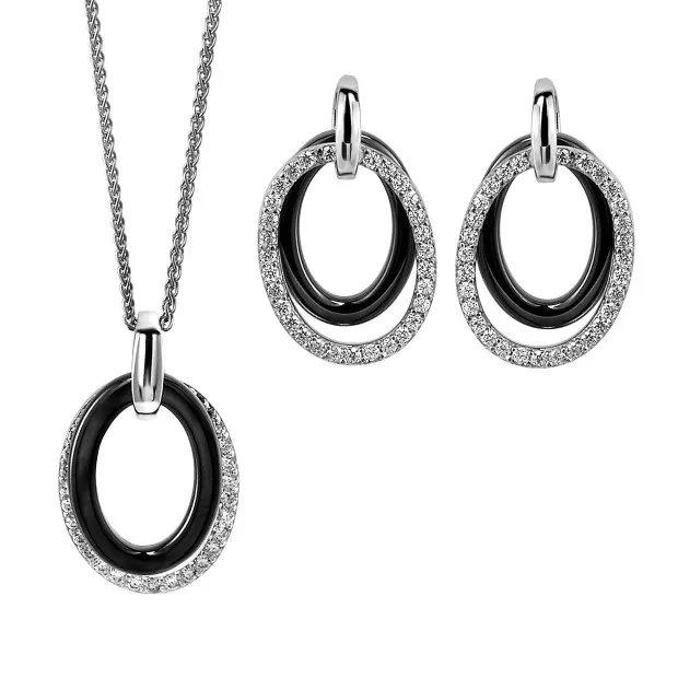 orphelia 'Alvia' Women's Sterling Silver Set: Chain-Pendant + Earrings - Silver SET-7067
