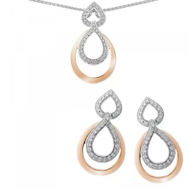orphelia 'Amber' Women's Sterling Silver Set: Chain-Pendant + Earrings - Silver/Rose SET-7092/1
