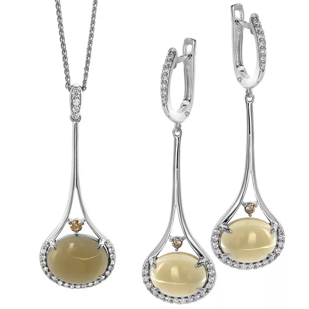 orphelia 'Felicia' Women's Sterling Silver Set: Chain-Pendant + Earrings - Silver SET-7046