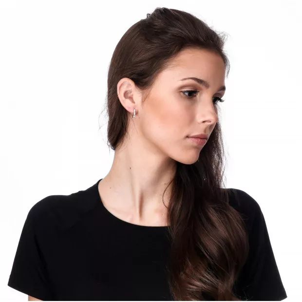 Orphelia Onyx Silver Hoop Earrings ZO-7127