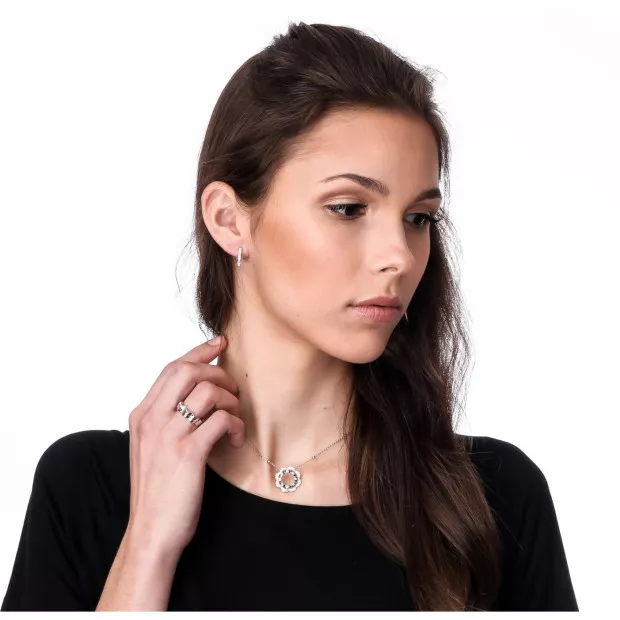 Orphelia Onyx Silver Hoop Earrings ZO-7127