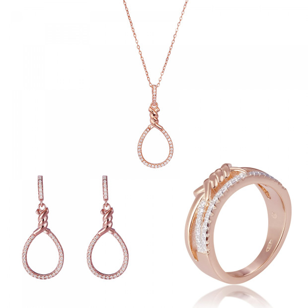orphelia Orphelia® 'Aava' Women's Sterling Silver Set: Necklace + Earrings + Ring - Rose SET-7421