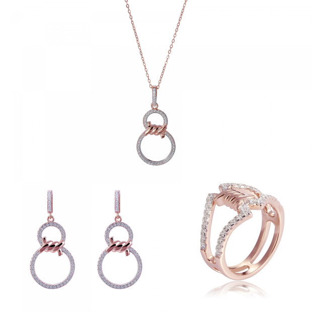 orphelia Orphelia® 'Aavia' Women's Sterling Silver Set: Necklace + Earrings + Ring - Rose SET-7422