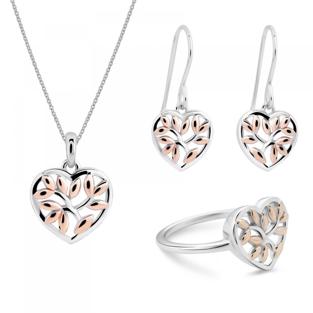 orphelia Orphelia® 'Afia' Women's Sterling Silver Set: Necklace + Earrings + Ring - Silver/Rose SET-7474
