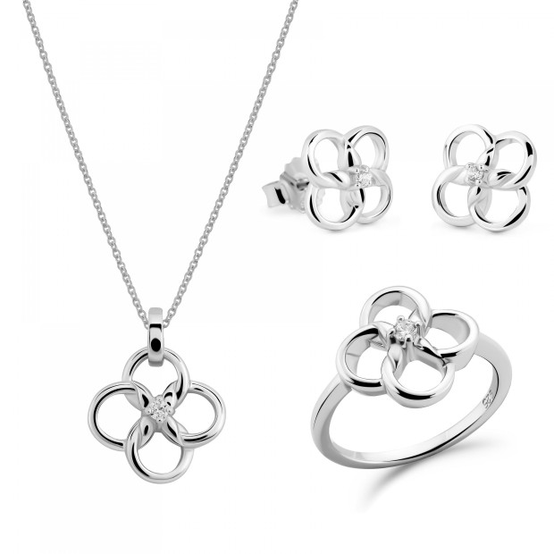 orphelia Orphelia® 'Aida' Women's Sterling Silver Set: Necklace + Earrings + Ring - Silver SET-7472