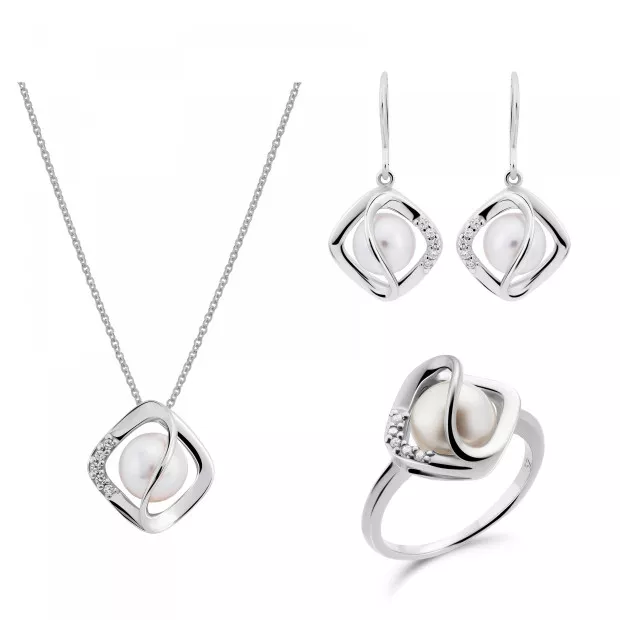orphelia Orphelia® 'Aina' Women's Sterling Silver Set: Necklace + Earrings + Ring - White SET-7471/52