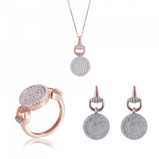 orphelia Orphelia® 'Alisia' Women's Sterling Silver Set: Necklace + Earrings + Ring - Rose SET-7420