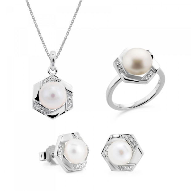 orphelia Orphelia® 'Aliva' Women's Sterling Silver Set: Necklace + Earrings + Ring - Silver SET-7469