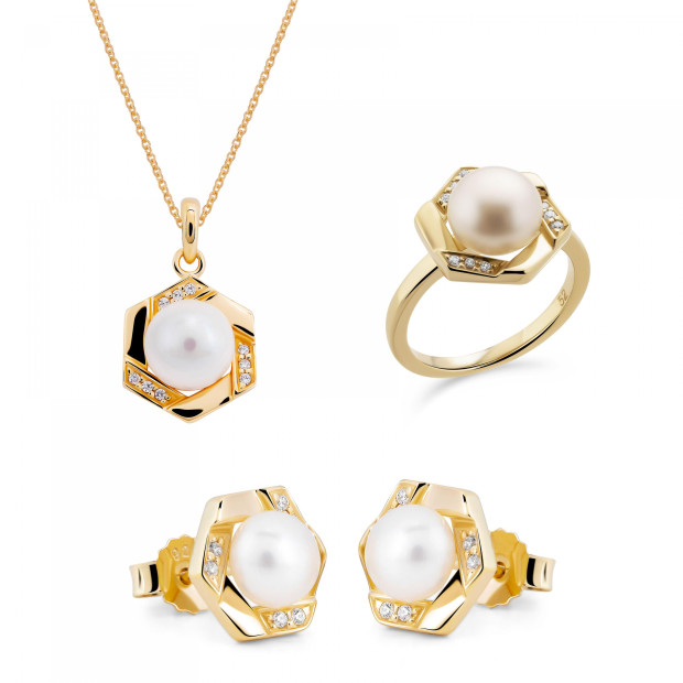 orphelia Orphelia® 'Aliva' Women's Sterling Silver Set: Necklace + Earrings + Ring - Gold SET-7469/G
