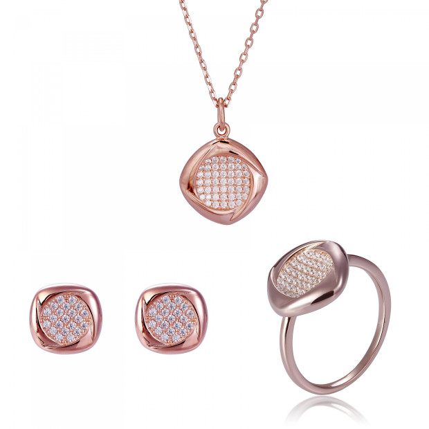 orphelia Orphelia® 'Amalia' Women's Sterling Silver Set: Necklace + Earrings + Ring - Rose SET-7442