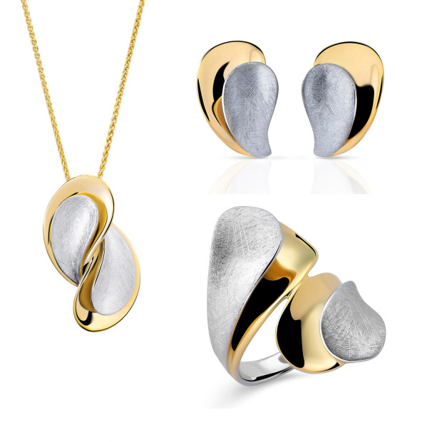 orphelia Orphelia® 'Ameliana' Women's Sterling Silver Set: Necklace + Earrings + Ring - Silver/Gold SET-7508
