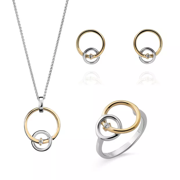orphelia Orphelia® 'Antoine' Women's Sterling Silver Set: Necklace + Earrings + Ring - Silver/Gold SET-7503/1
