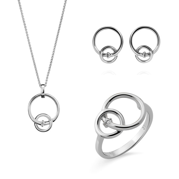 orphelia Orphelia® 'Antoine' Women's Sterling Silver Set: Necklace + Earrings + Ring - White SET-7503