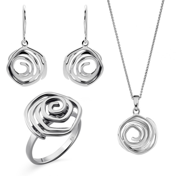 orphelia Orphelia® 'Apolline' Women's Sterling Silver Set: Necklace + Earrings + Ring - Silver SET-7500