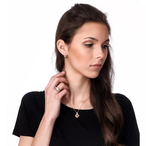 Orphelia Orphelia® 'Athena' Women's Sterling Silver Set: Chain-Pendant + Earrings - Silver/Rose SET-7113