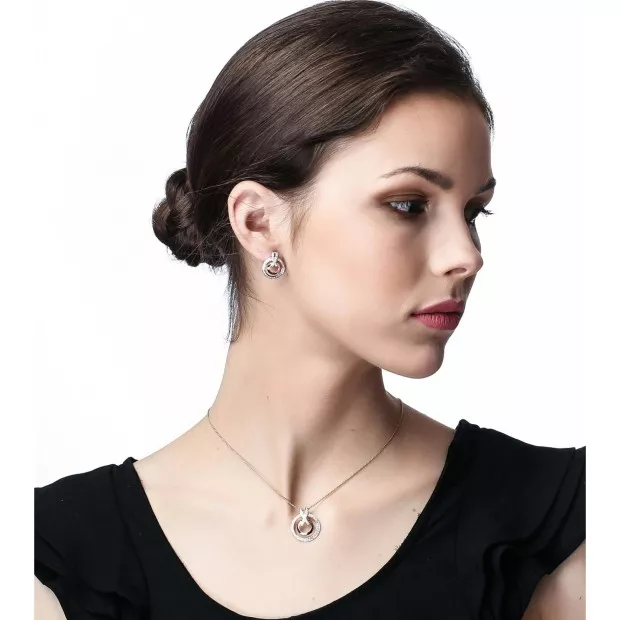 Orphelia Orphelia® 'Azalea' Women's Sterling Silver Set: Chain-Pendant + Earrings - Silver/Rose SET-7095/1