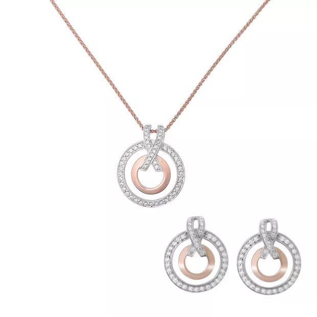 orphelia Orphelia® 'Azalea' Women's Sterling Silver Set: Chain-Pendant + Earrings - Silver/Rose SET-7095/1