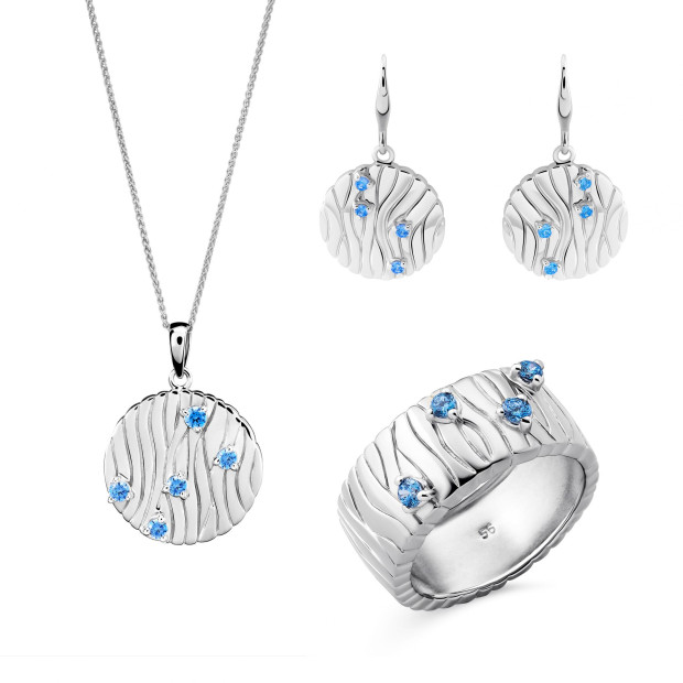 orphelia Orphelia® 'Babette' Women's Sterling Silver Set: Necklace + Earrings + Ring - Silver SET-7504