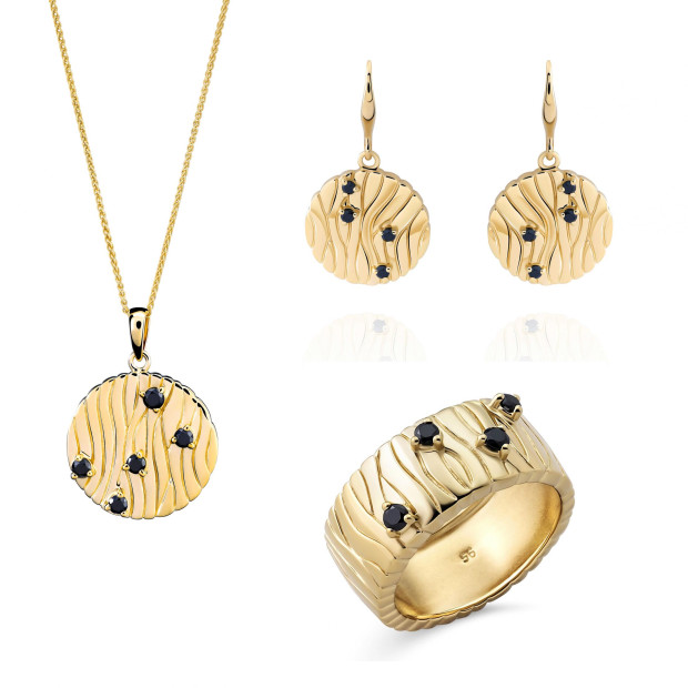 orphelia Orphelia® 'Babette' Women's Sterling Silver Set: Necklace + Earrings + Ring - Gold SET-7504/G
