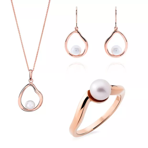 orphelia Orphelia® 'Baptiste' Women's Sterling Silver Set: Necklace + Earrings + Ring - Rose SET-7507/RG