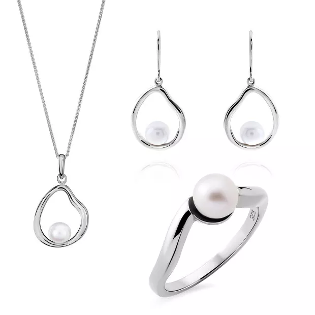 orphelia Orphelia® 'Baptiste' Women's Sterling Silver Set: Necklace + Earrings + Ring - Silver SET-7507
