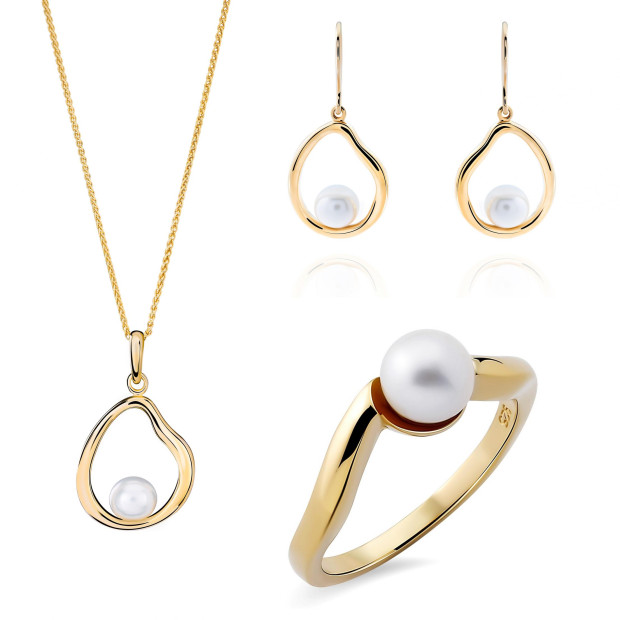 orphelia Orphelia® 'Baptiste' Women's Sterling Silver Set: Necklace + Earrings + Ring - Gold SET-7507/G