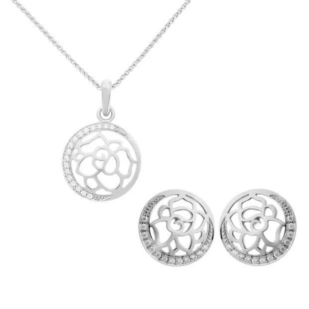 orphelia Orphelia® 'Blair' Women's Sterling Silver Set: Chain-Pendant + Earrings - Silver SET-7089