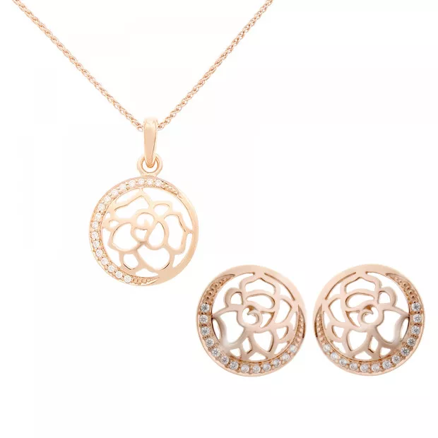 orphelia Orphelia® 'Blair' Women's Sterling Silver Set: Chain-Pendant + Earrings - Rose SET-7089/1