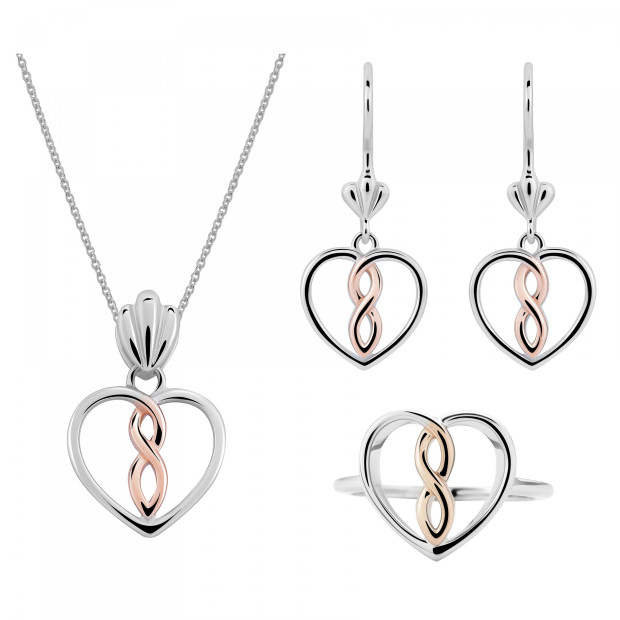 Orphelia Orphelia® 'Delilah' Women's Sterling Silver Set: Necklace + Earrings + Ring - Silver/Rose SET-7475