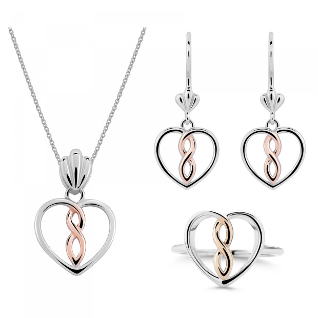 orphelia Orphelia® 'Delilah' Women's Sterling Silver Set: Necklace + Earrings + Ring - Silver/Rose SET-7475