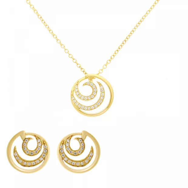 orphelia Orphelia® 'Elaine' Women's Sterling Silver Set: Chain-Pendant + Earrings - Gold SET-7084/2