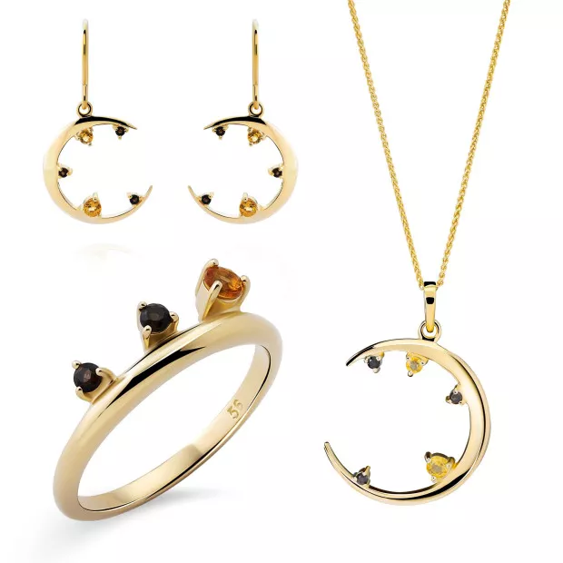 orphelia Orphelia® 'Eline' Women's Sterling Silver Set: Necklace + Earrings + Ring - Gold SET-7497/G