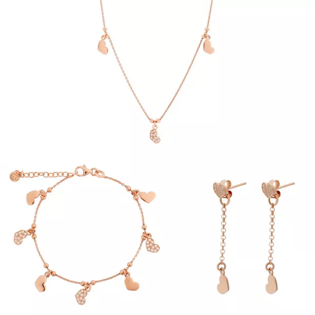 orphelia Orphelia® 'Elisa' Women's Sterling Silver Set: Chain + Bracelet + Earrings - Rose SET-7381