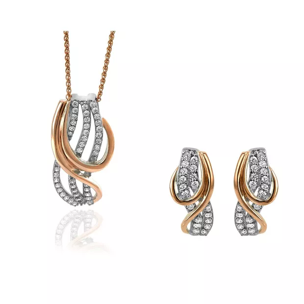 orphelia Orphelia® 'Elsia ' Women's Sterling Silver Set: Chain-Pendant + Earrings - Silver/Rose SET-7027